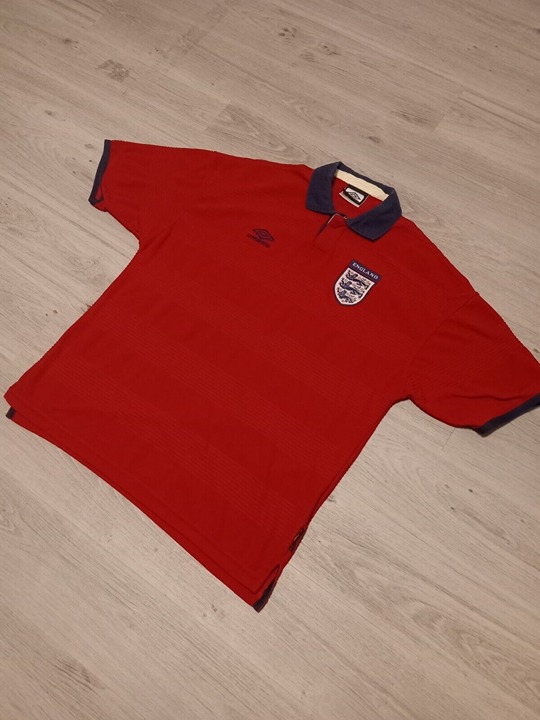 England 1999-2000-2001 Away ORIGINAL Umbro Vintage Soccer Jersey Red XL