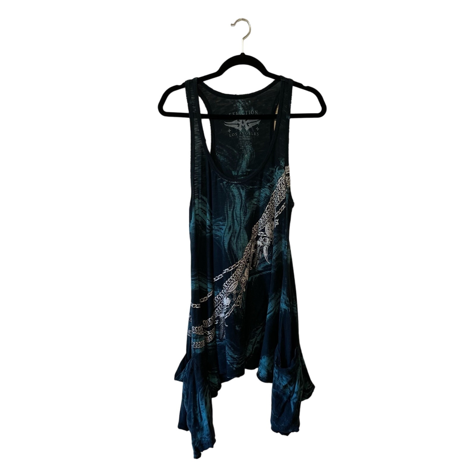 Affliction L tank top grunge pockets blue white punk chain smoke emo rock summer