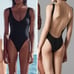 New! Allsisters isometric one piece plunge open back swimsuit black, M