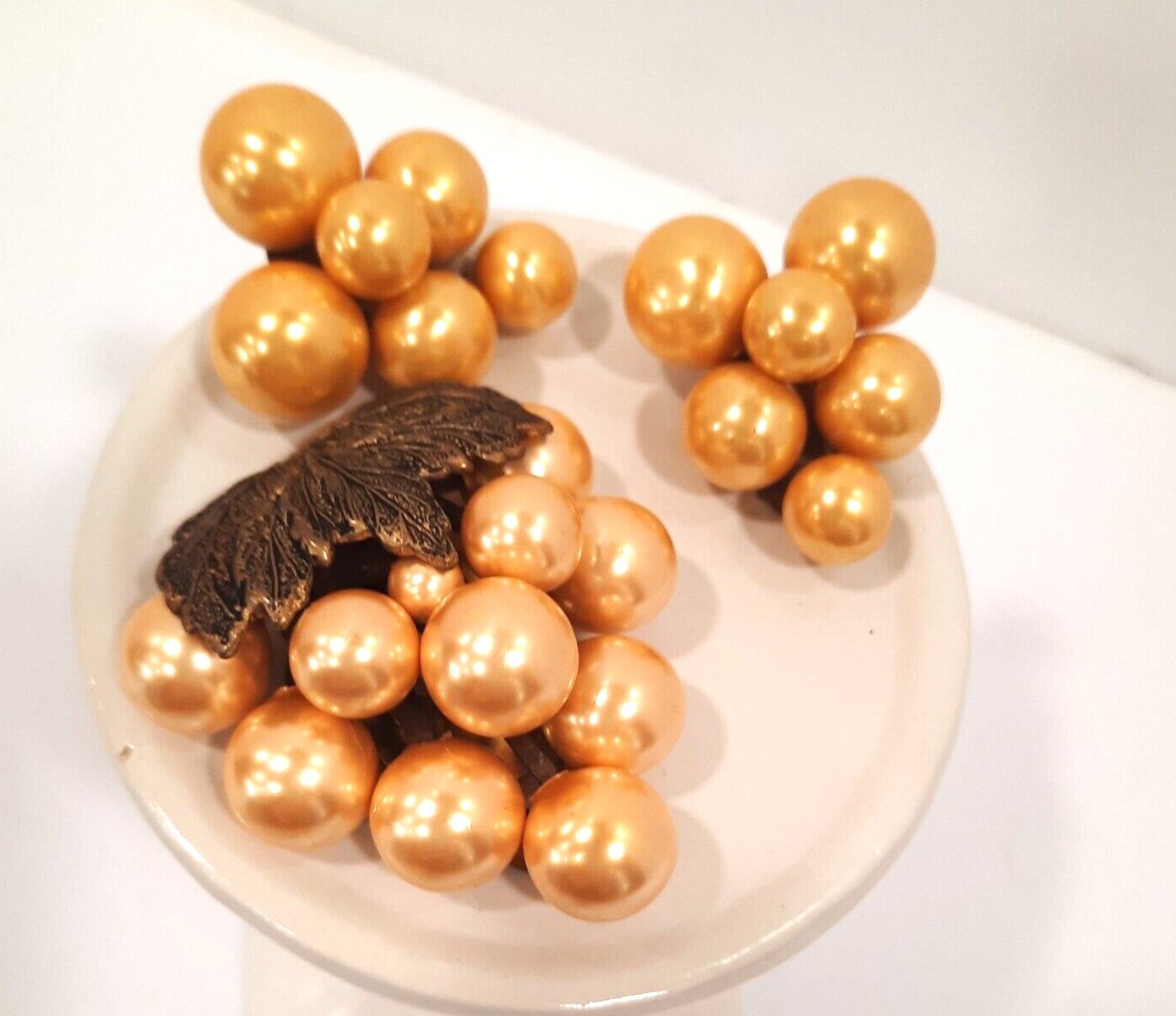 Vintage 30's Golden Grape Bunch Brass Dress Fur Clip and Earrings Clusters 3 pc