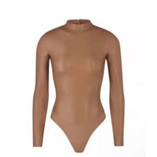 Skims Vegan Leather Long Sleeve Bodysuit