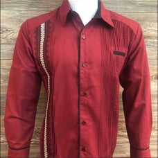 Mens Mexican Guayabera Dress Shirt Linen Burgundy Medium 38