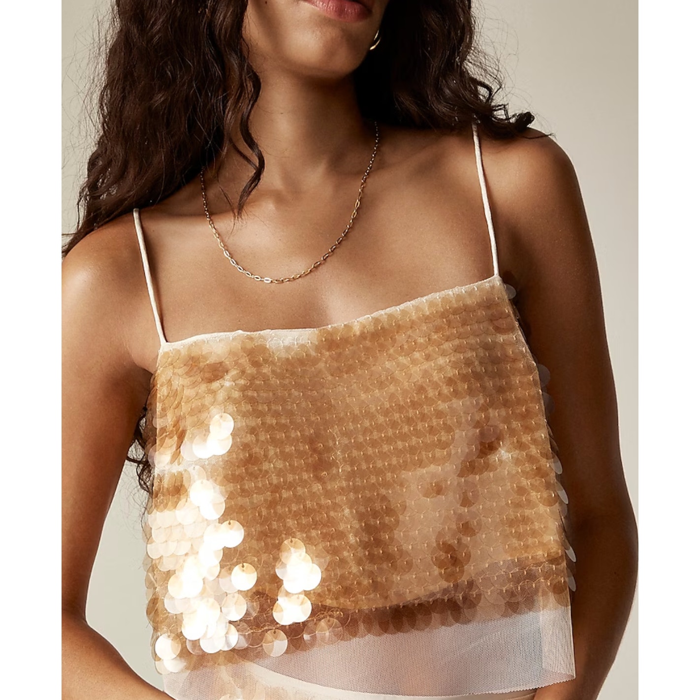 J Crew Collection Sequin Cropped Camisole M Beige Tan NWT Blouse Top Glam Tank