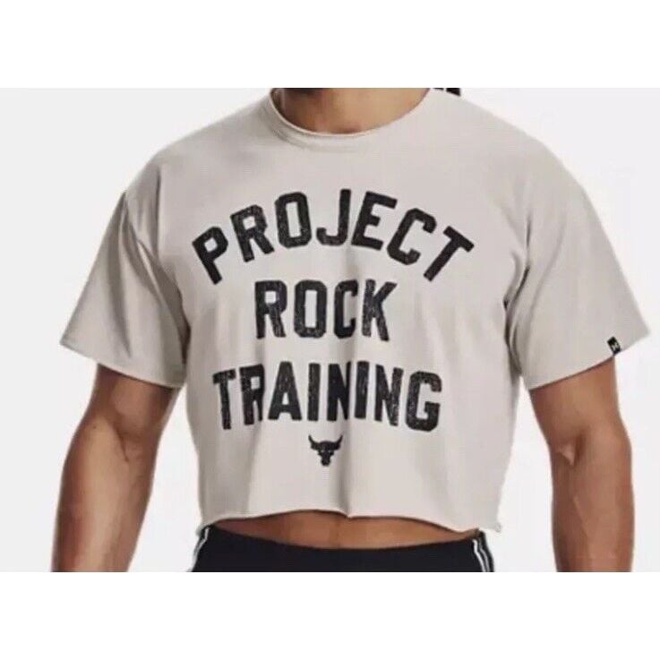 Under Armour Project Rock Mens L Training Cutoff T-Shirt TG Gray 1377441 SS 45