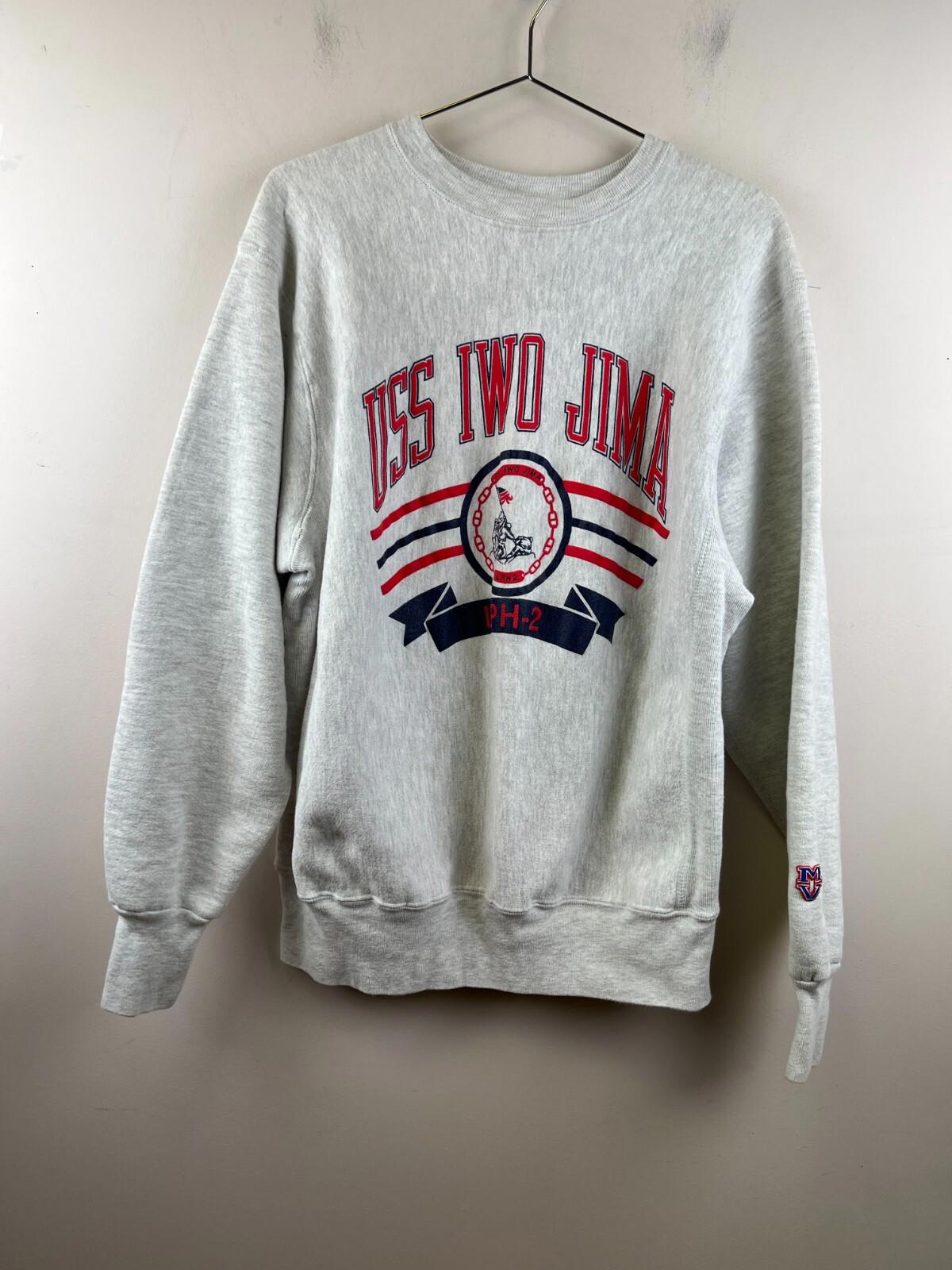 Vintage USS Iwo Jima LPH-2 Sweatshirt MV Sport Pro Weave USA Made Military 90s