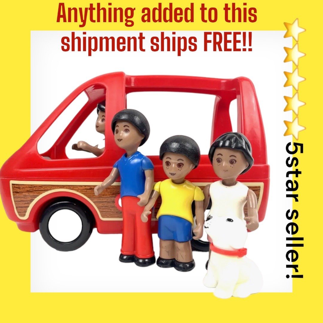 Vintage Little Tikes Dollhouse Minivan Black Family People Dog Mom Dad Girl Boy