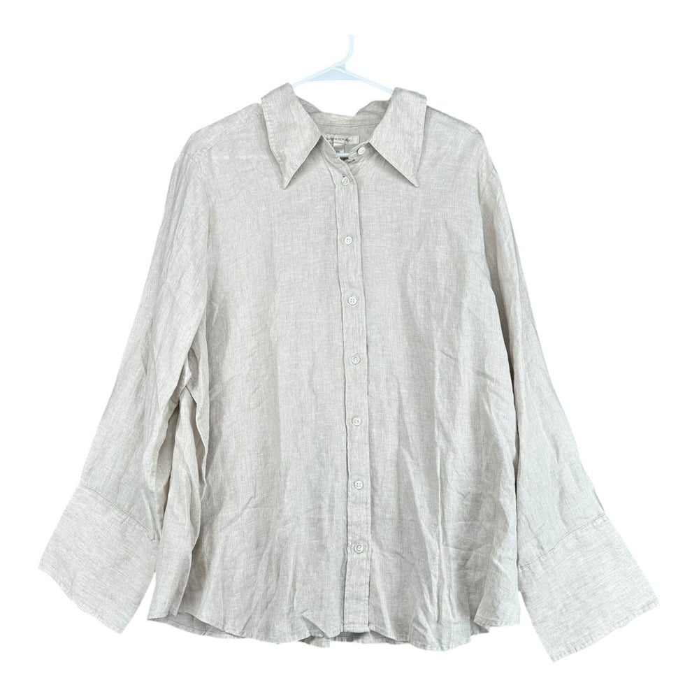 Banana Republic Women's XXL Beige a-100% Linen LS Button Shirt Coastal Beacb