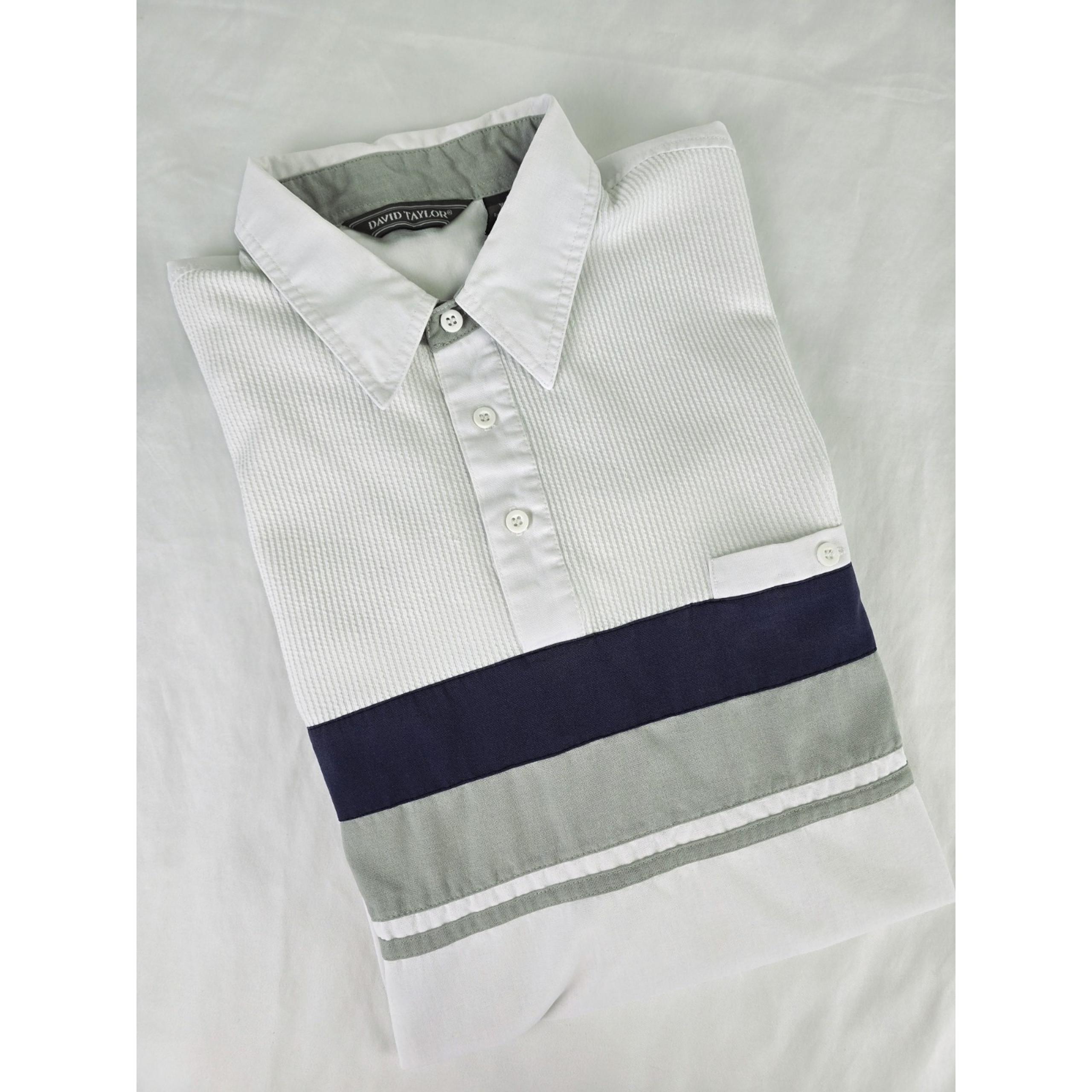 Vtg David Taylor Golf Polo Shirt Mens XL White Striped Banded Waist Pocket Dad