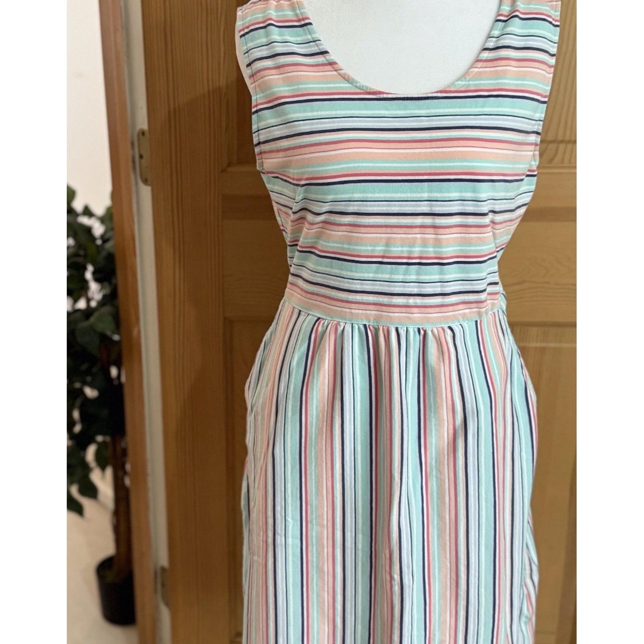 Lands End Womens Dress M/P 10-12 Knit Stripe Pastel Tank Pocket Beach Sleeveless