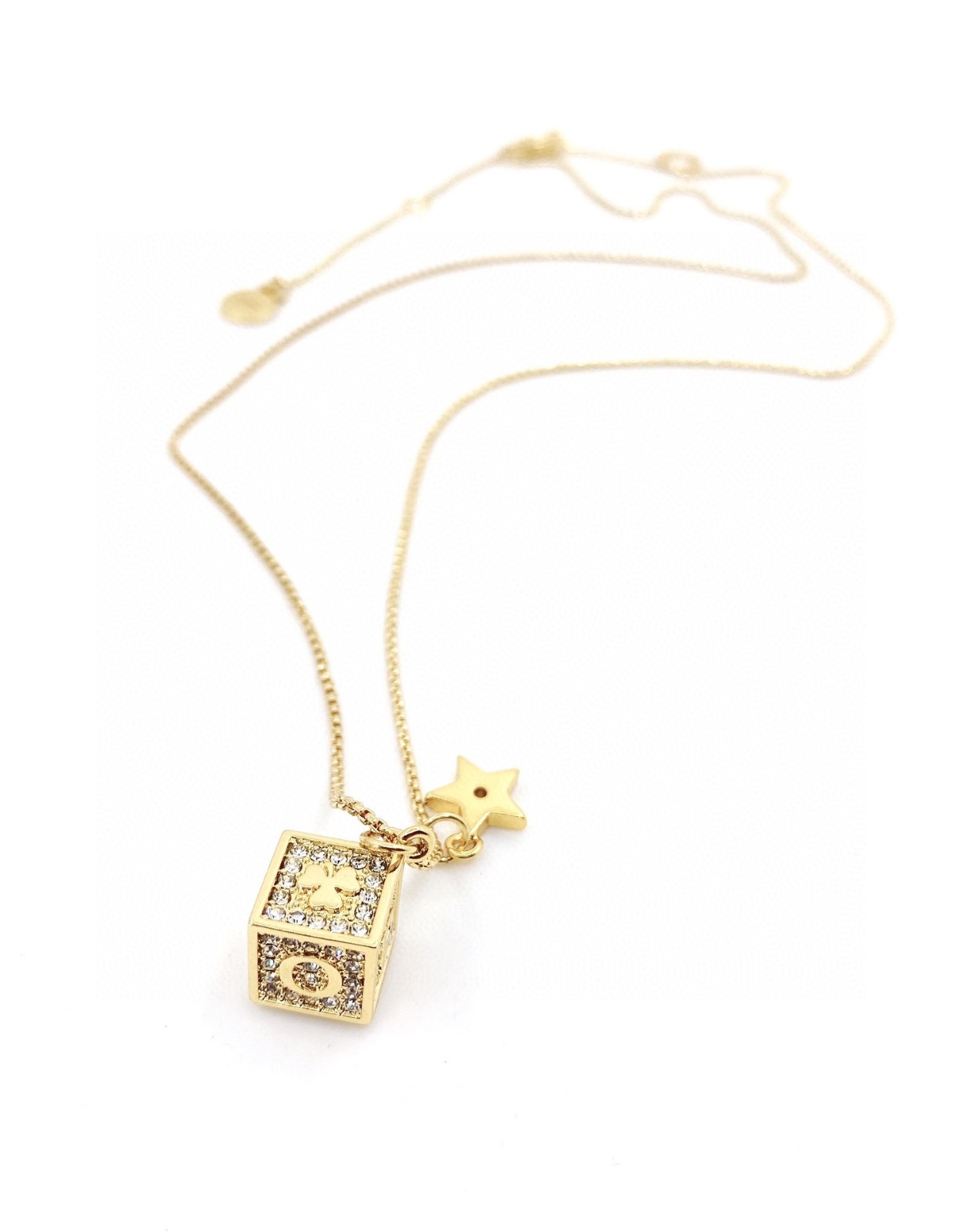 Gold square studded pentagram necklace