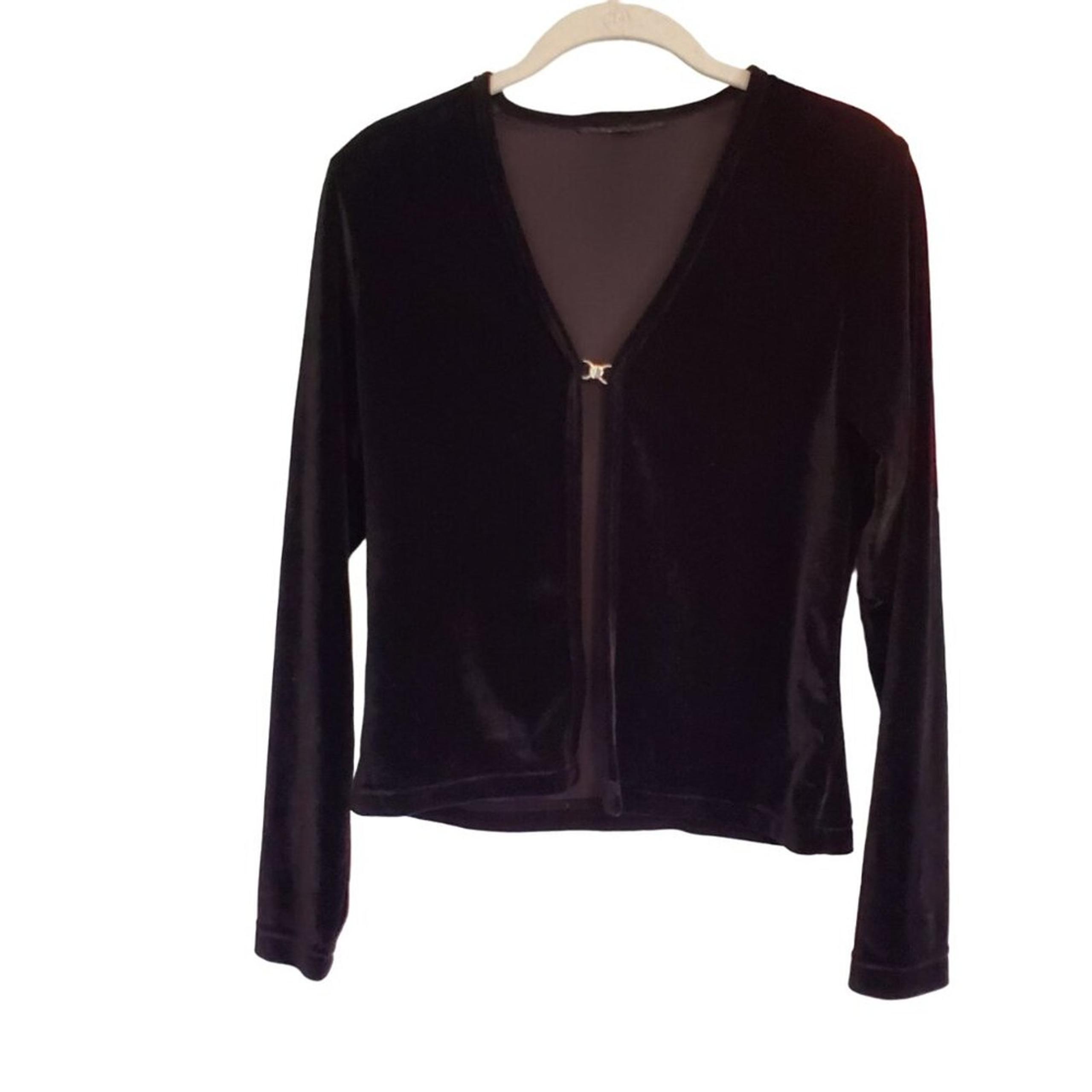 Vintage Black Crushed Velvet Silver Clasp Cardigan Sweater Gothic Whimsygoth