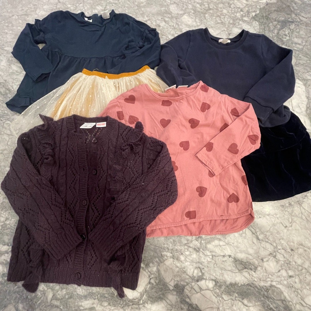 Zara Crewcuts Kids Bundle of 5 Tops Shirt Sweater Skirt Dress Set Blue Pink 4-6