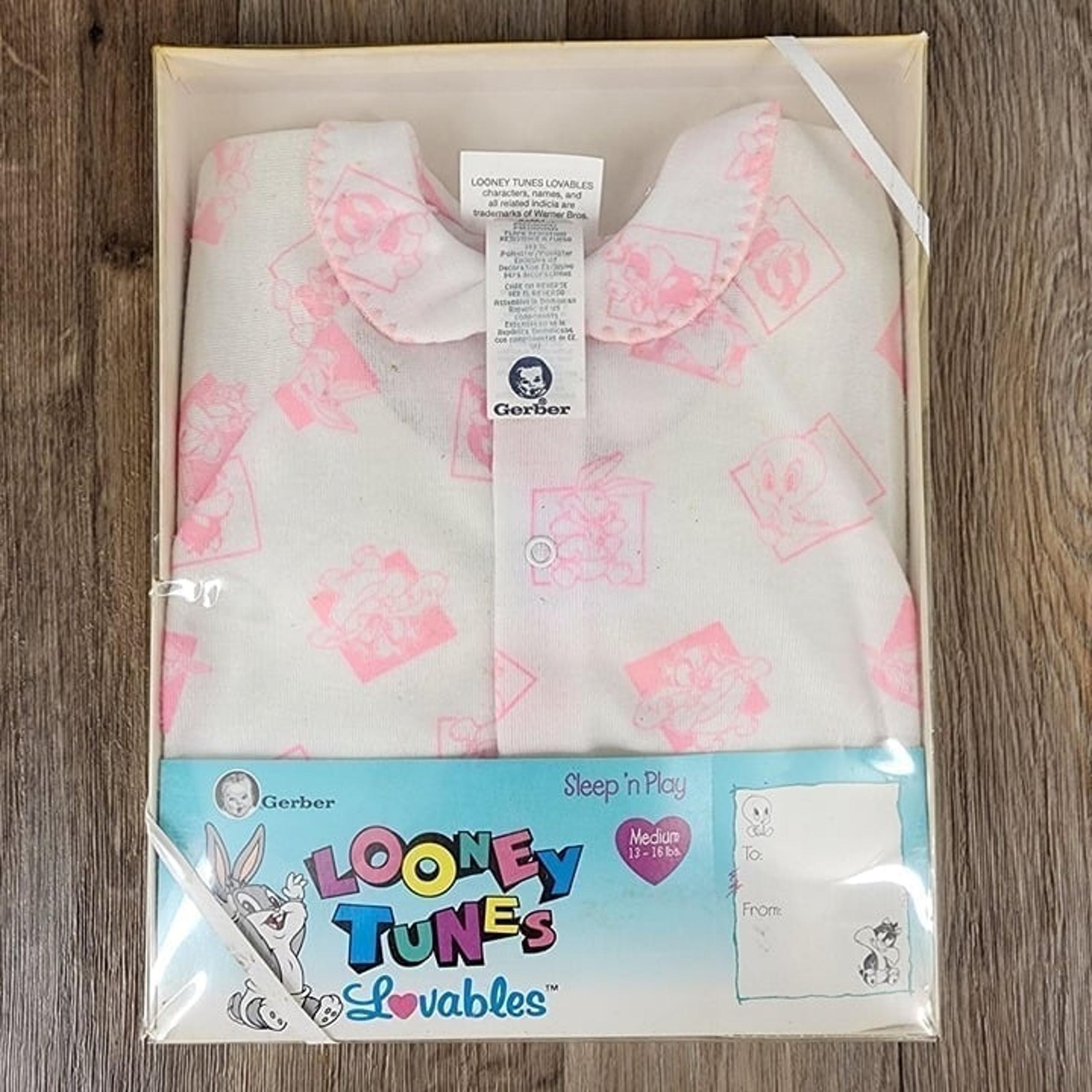 Vintage 1993 Gerber Looney Tunes Lovables Sleep N Play Pajamas Medium 18-24 M
