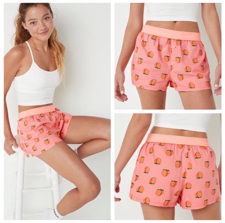 Vs Victorias Secret Pink Flannel Sleep Boxy Short Shortie Guava Peach XL