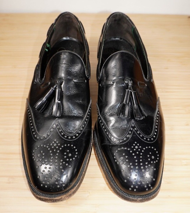 Men's Vintage Florsheim Royal Imperial Black Leather Wingtip Oxfords size 9