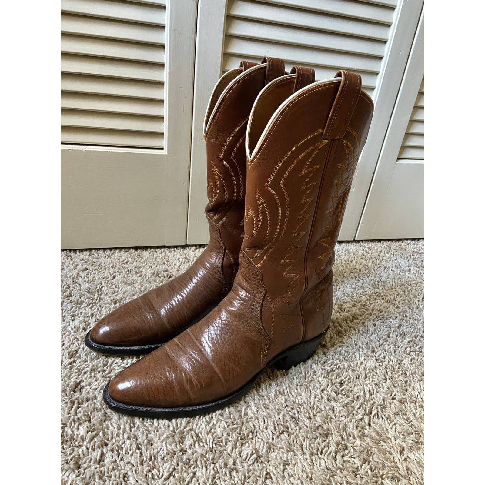 VTG Nocona Boots Made in USA Smooth Brown Leather Cowboy Boots Western Size 10.5