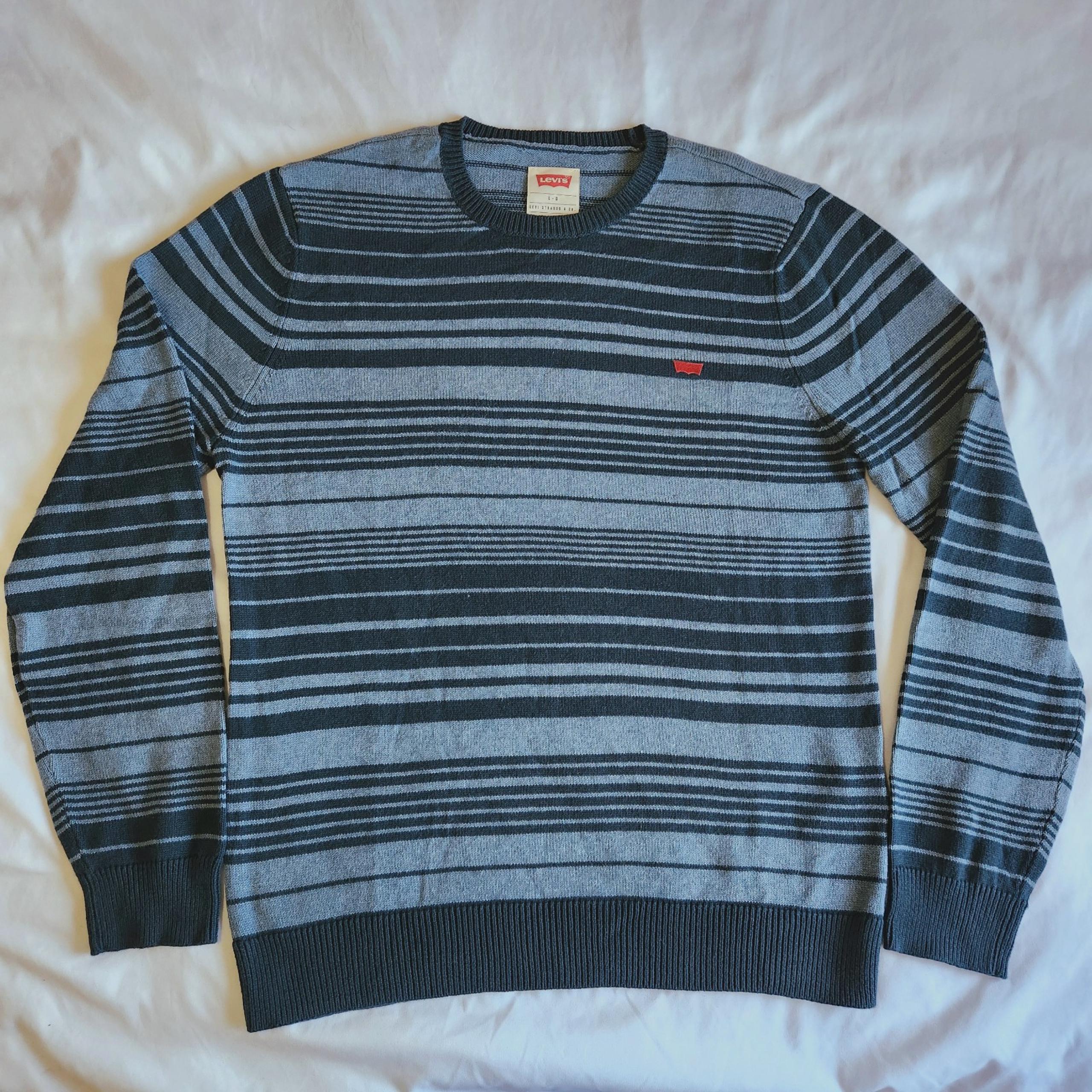 Levi's Blue Striped Wool Blend Men's LG Crew Neck Long Sleeve Sweatshirt Sweater