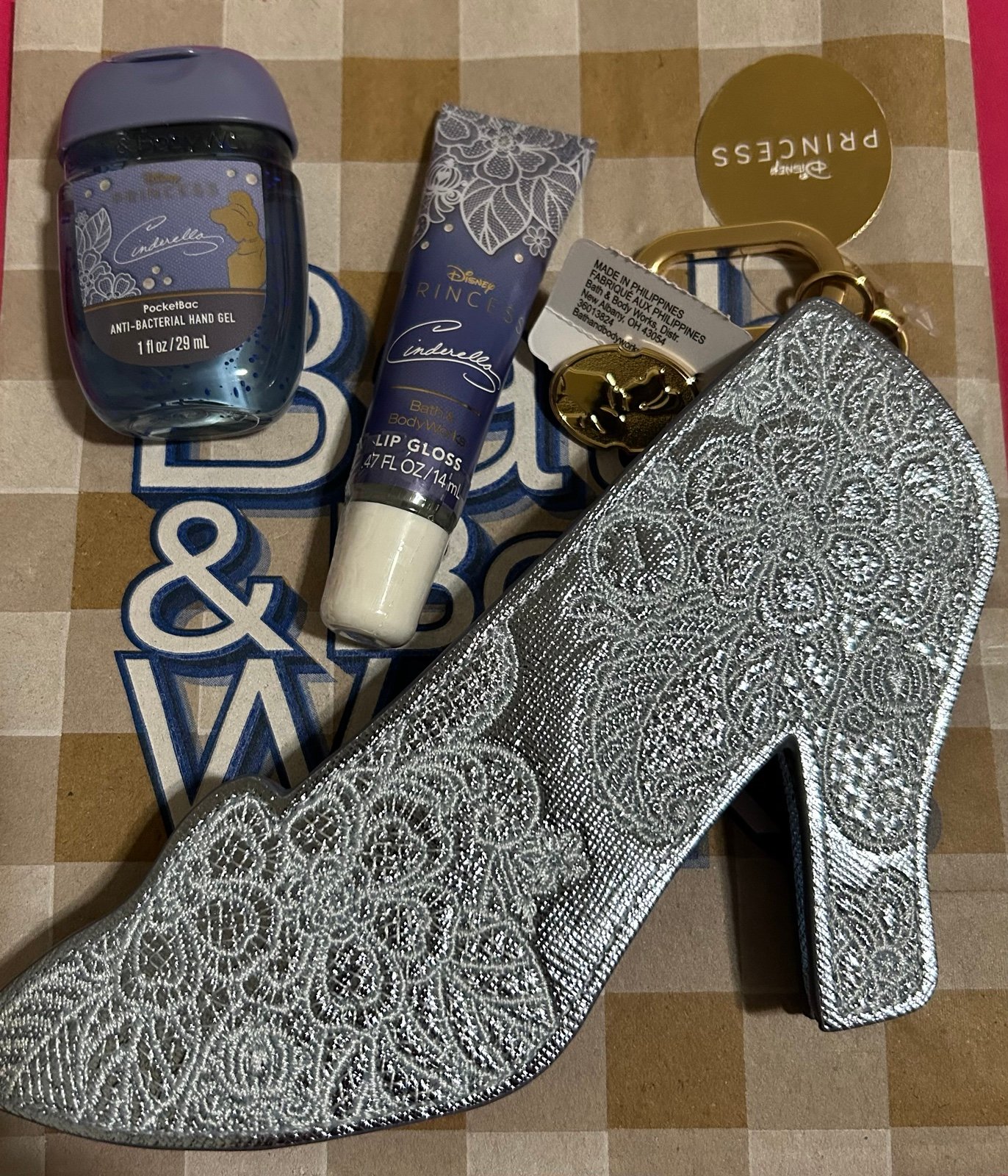 Bath & Body Works Cinderella Bundle Pocketbac Sanitizer, Lipgloss, & Coin purse