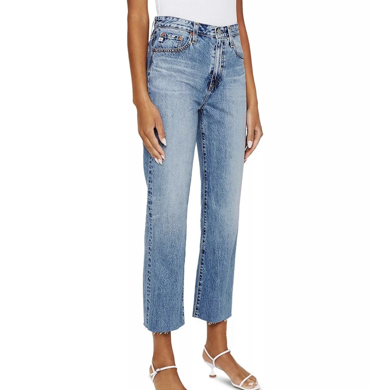 NWT AG Adriano Goldschmied Alexxis Cropped Jeans Straight Leg Button Fly Size 29