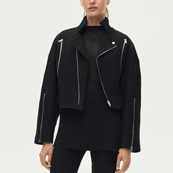 NWT ZARA MANTECO WOOL BIKER JACKET ZW COLLECTION BLACK
