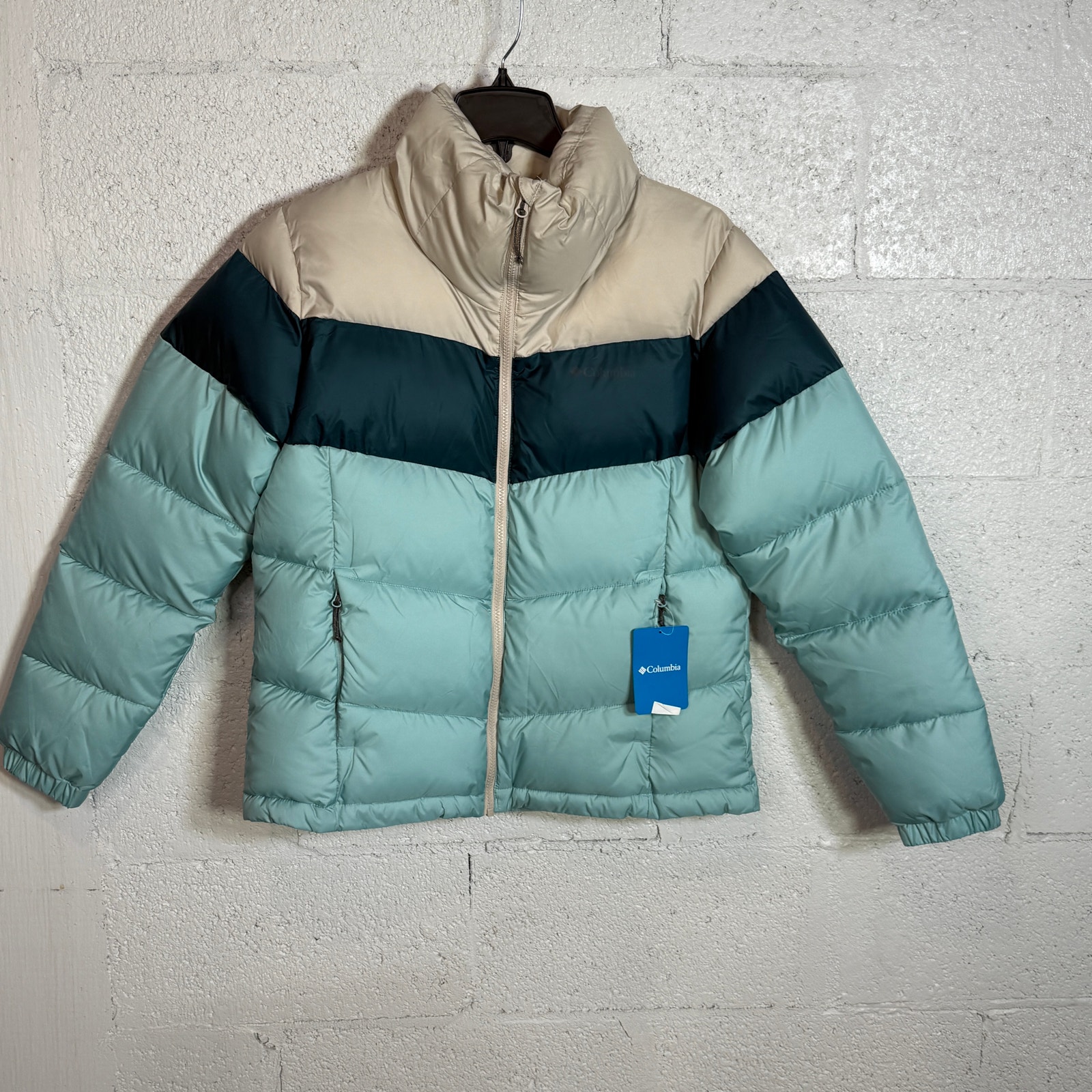 Columbia Womens Puffect Colorblocked Aqua Haze, Night, Large