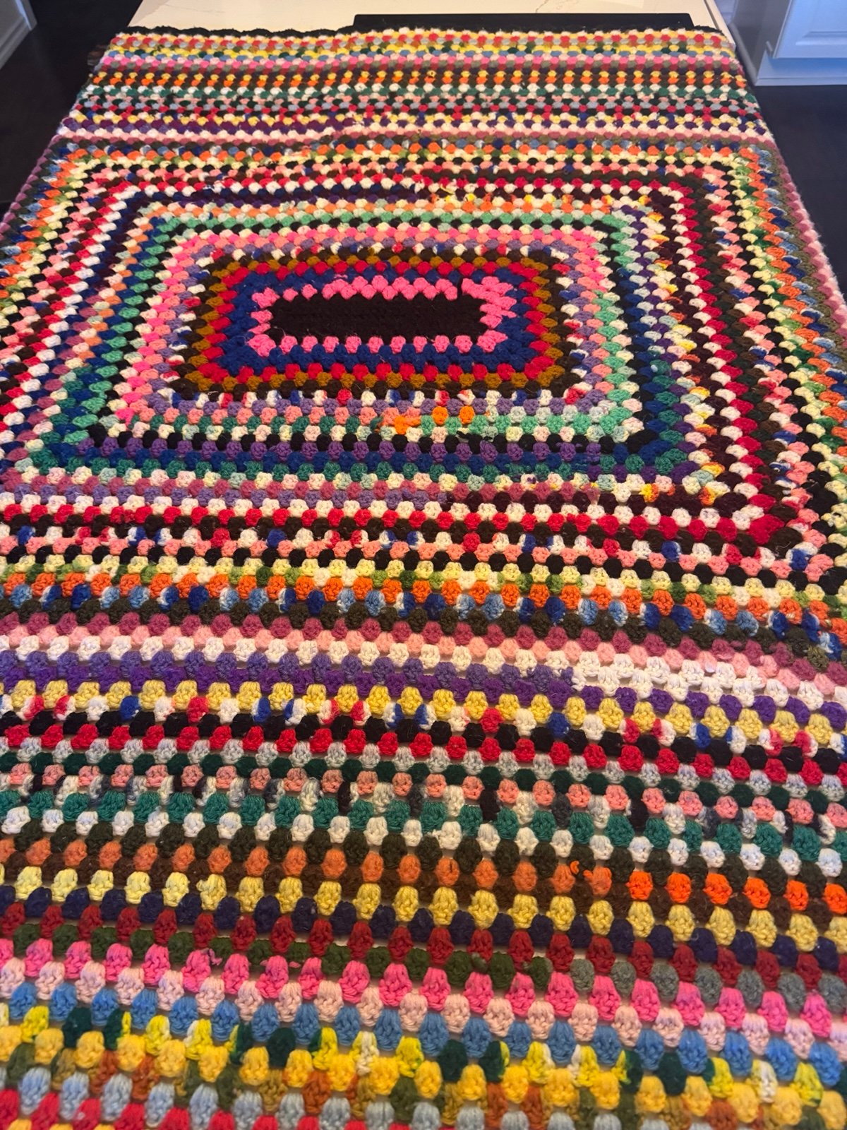 Vintage Handmade Crochet Granny Multi-Colored Blanket Throw 58x72 Afghan