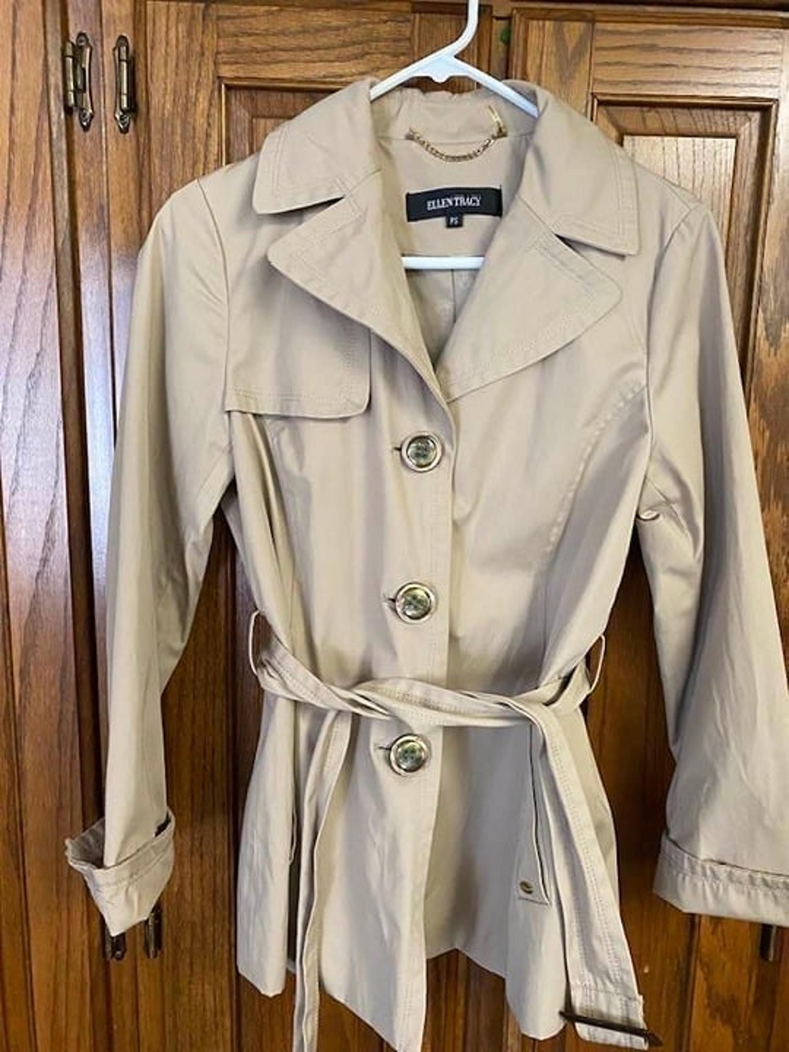 SOLD on Ebay! Ellen Tracy Short Trench Coat with Hoodie- Small Petite Belted