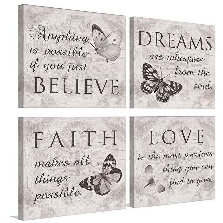 4 Panels Grey Canvas Print| Faith Love Dreams Believe