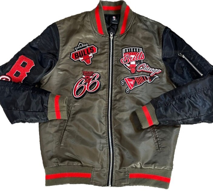 Chicago Bulls Olive and Black Sleeves Bomber Style Jacket sz XXL