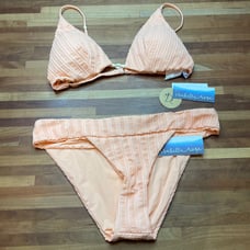 ISABELLA ROSE Champagne Beaded Bikini Top and Maui bottom peach, Large