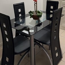 5 Piece Dining Table Set, 4 Dining Chairs and Glass Dining Table for Kitchen