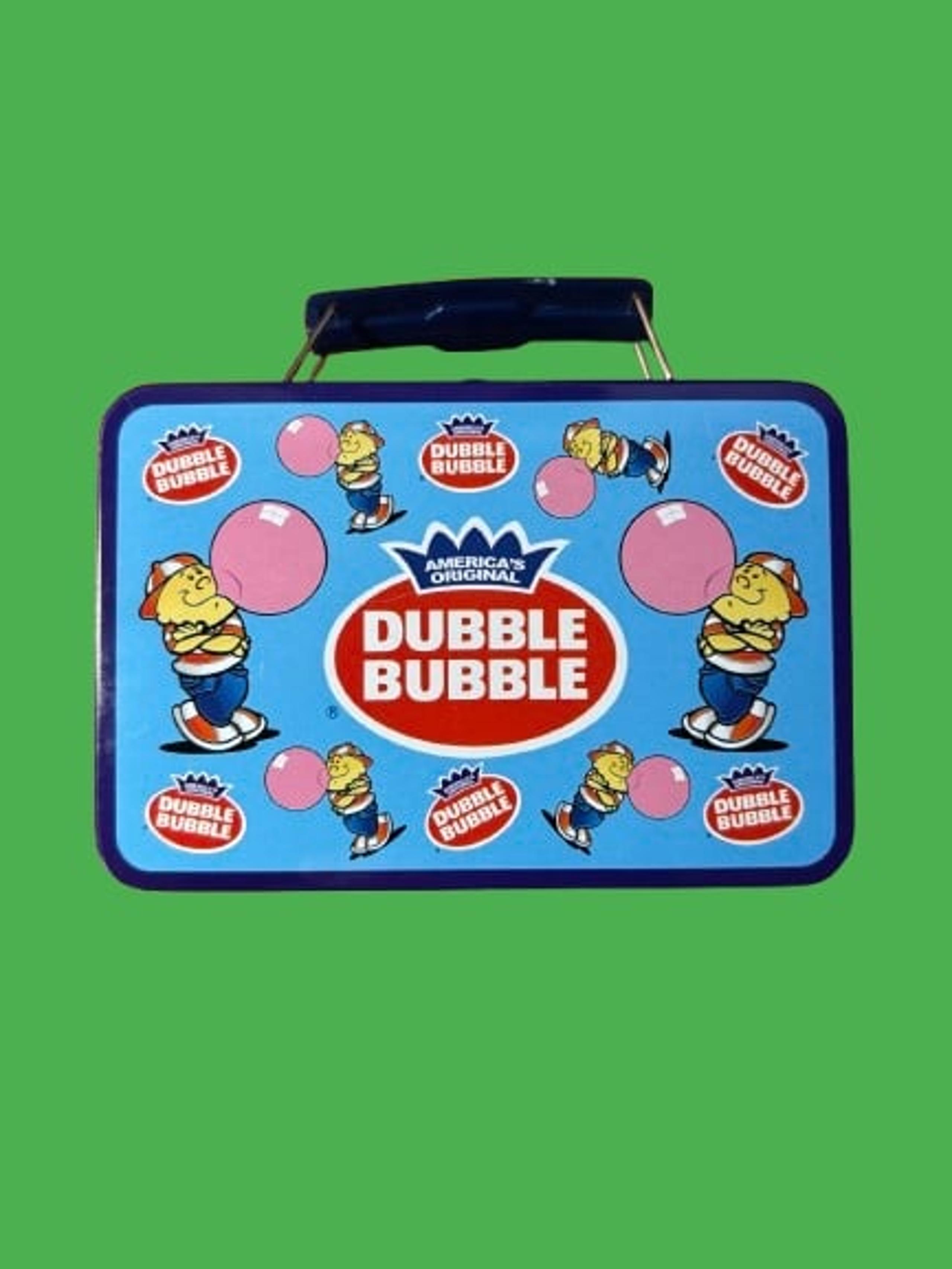 Vintage Blue Mini Dubble Bubble Gum Logo Tin Metal Gold Interior