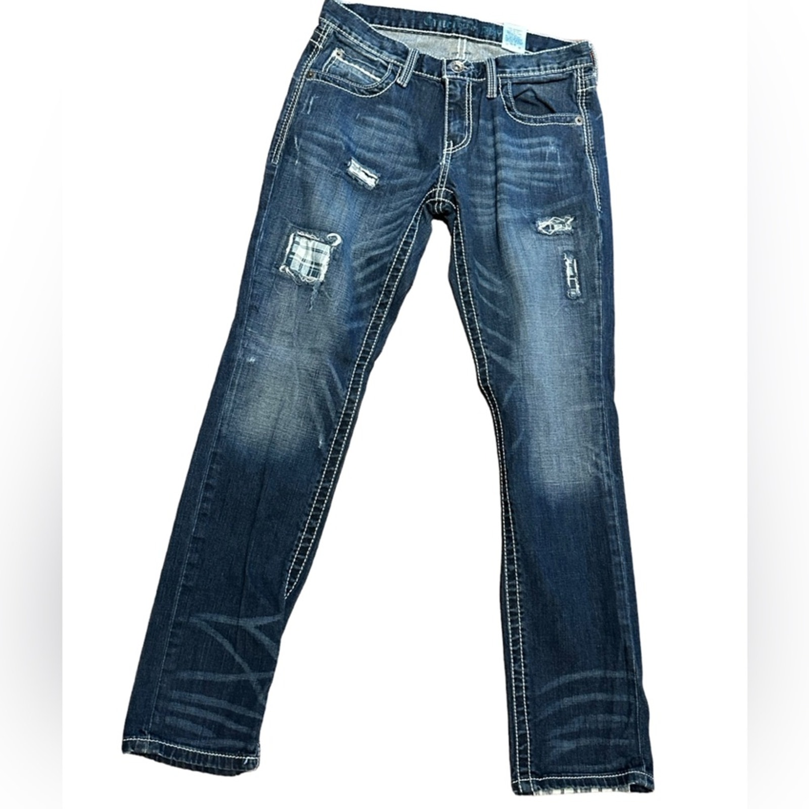 Cruel Women’s Size 1/26 (28 x 30) Distressed Jeans with Plaid Fabric in Holes