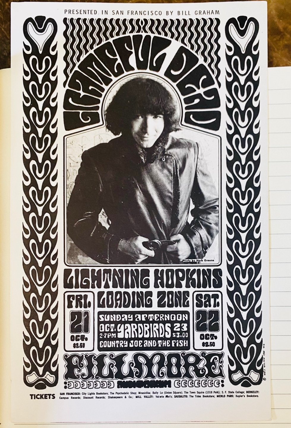 Fillmore Concert Postcard The Grateful Dead & the Yardbirds by Bill Graham