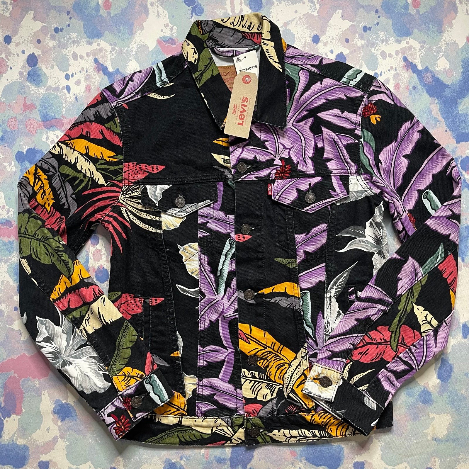 NWT Levi's Signature Tropic Hawaiian Print Denim Trucker Jacket Small A22