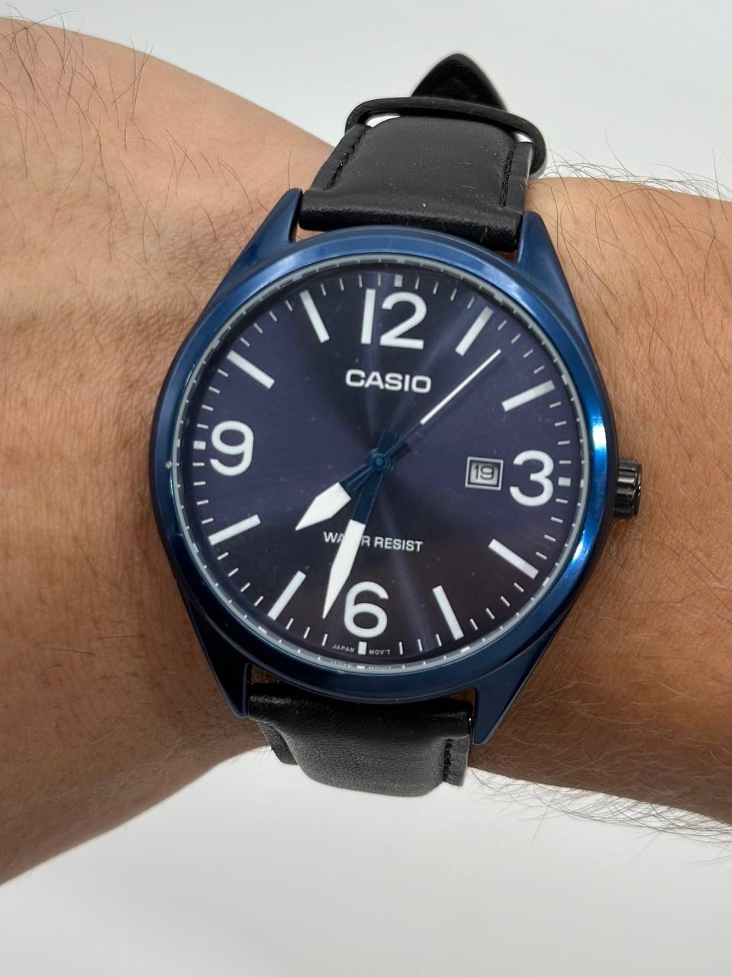 Casio MTP-1342 Men's watch Blue Color Date Watch Black Leather