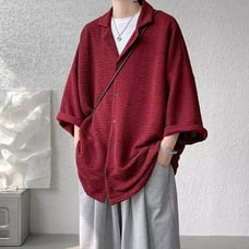 Male wine red ruffian handsome high-grade seven-point sleeve shirt