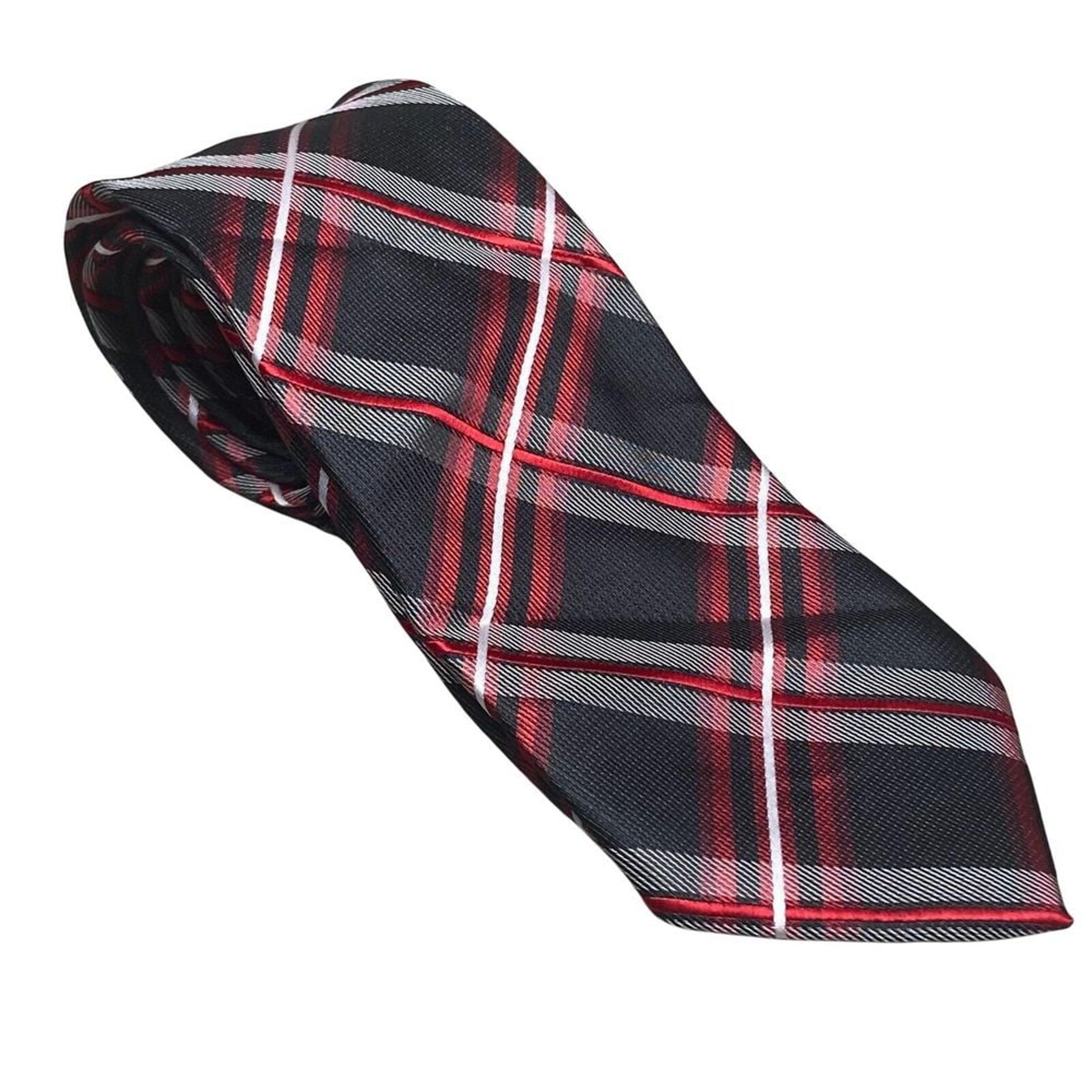 ALEXANDER JULIAN - COLOURS Red White Black Plaid Long Tie 62x3.25