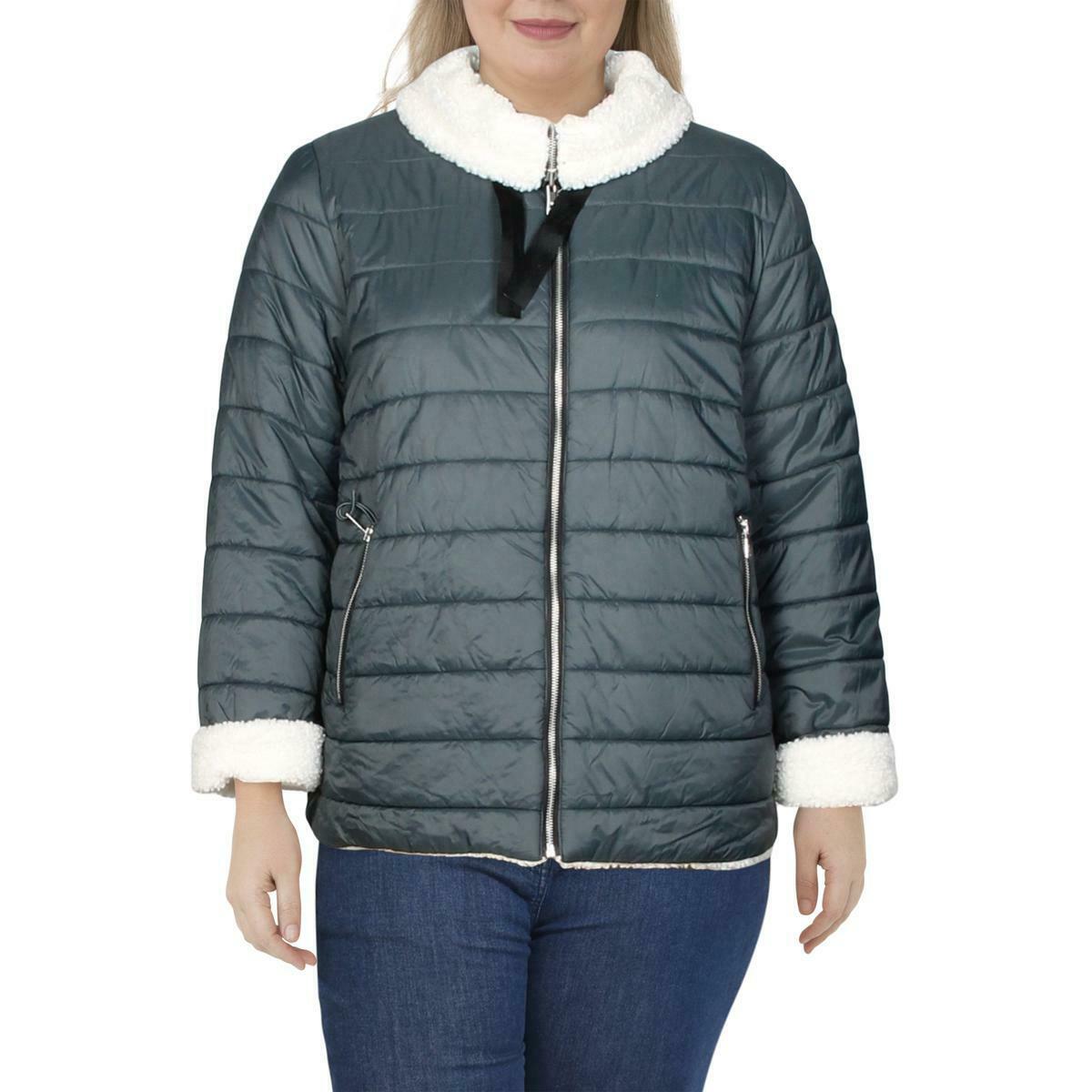 Bernardo Faux Fur Winter Puffer Jacket Long Sleeve Dark Jade Size X-Small