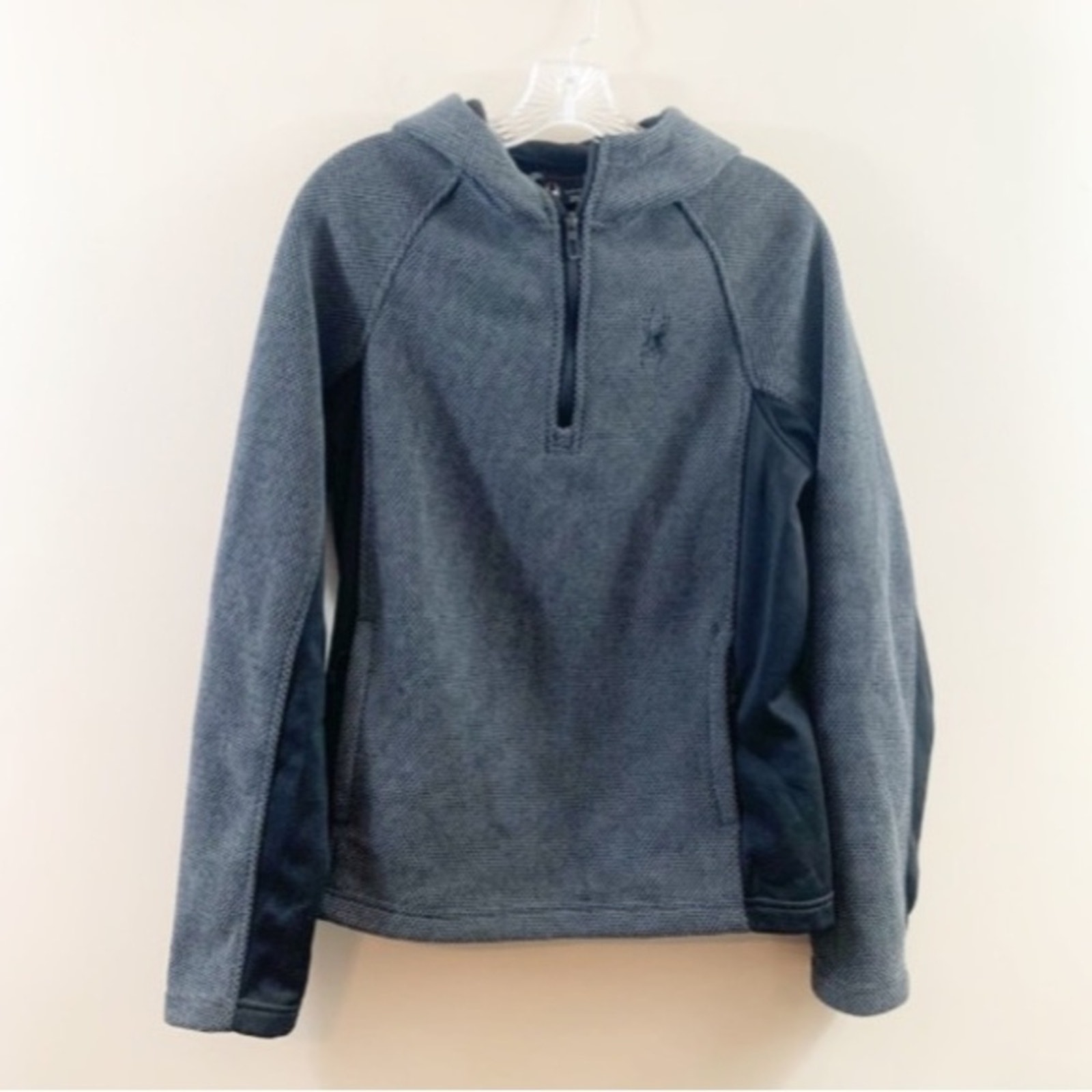 Spyder Honeycomb Pattern Gray/Black Fleece Hood Quarter-Zip Jacket
