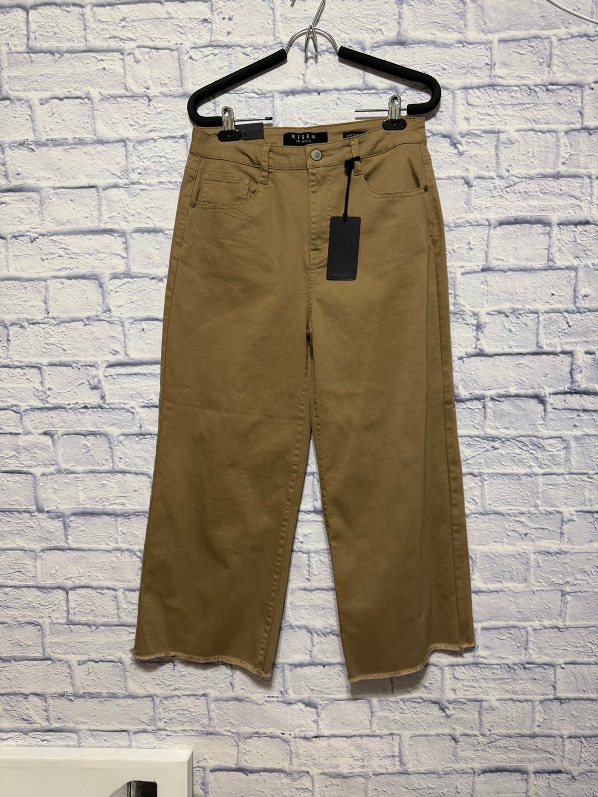 Risen frayed hem High-Rise Cropped Wide Leg Jeans tan RDP1241 size 29 nwt New w