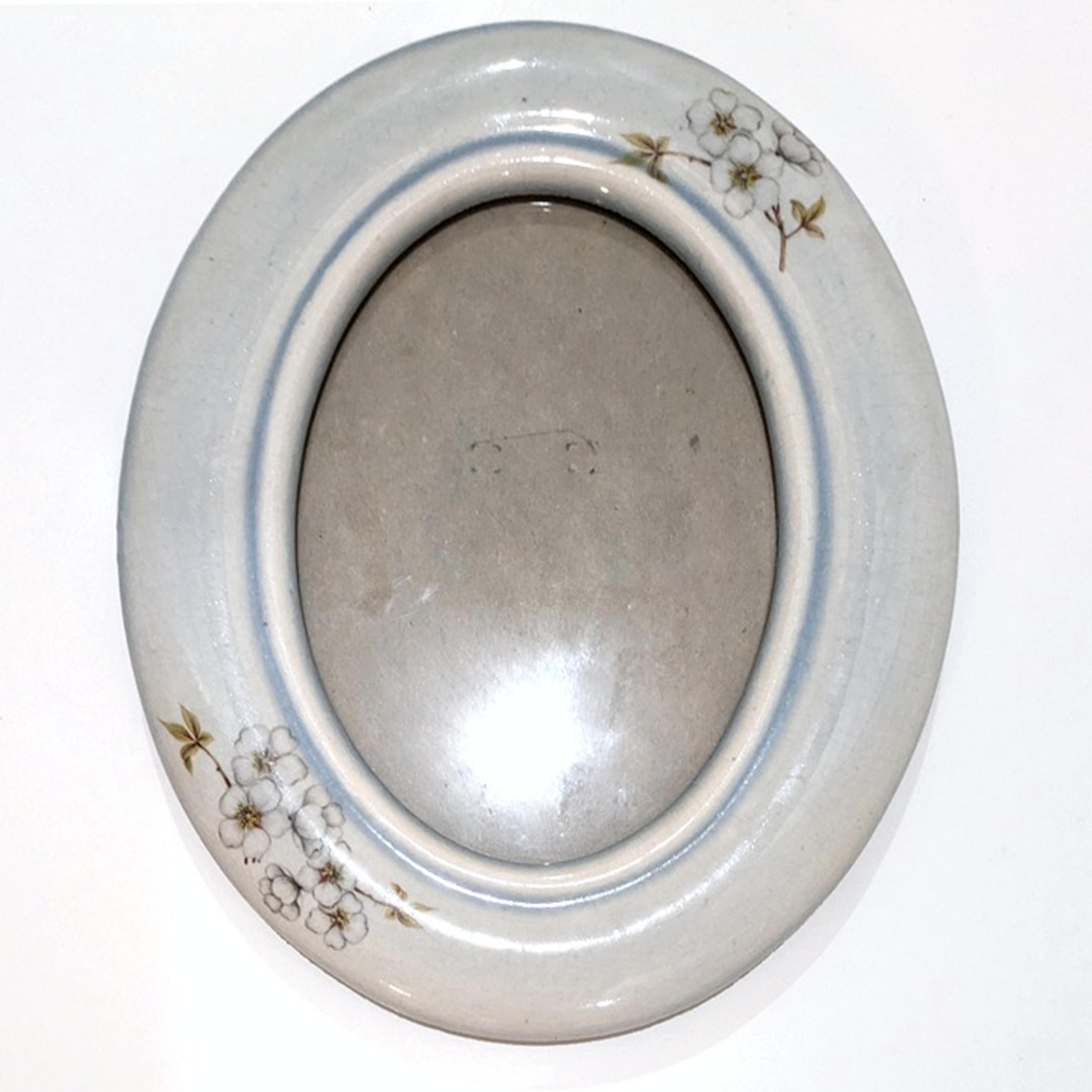 VTG 80s Floral Ceramic Crackle Glazed Oval Picture Frame Shabby Chic Cottagecore