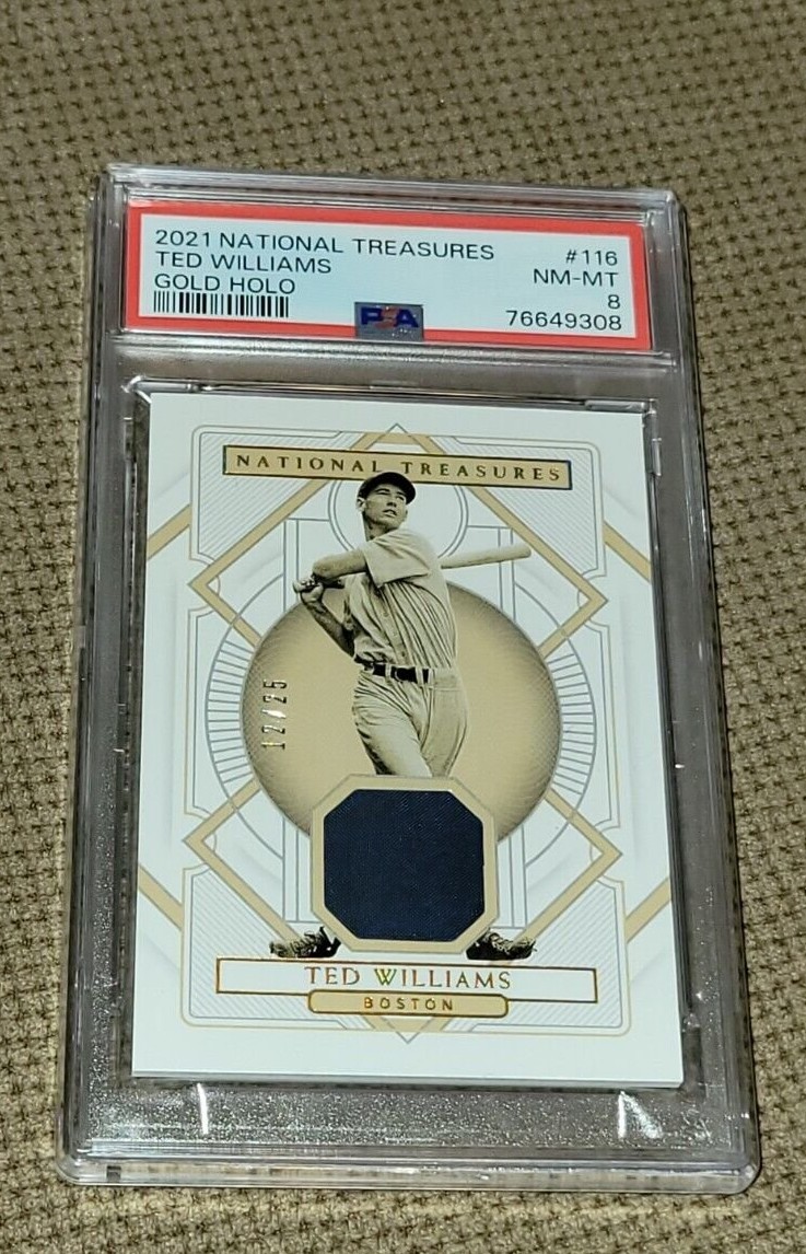 Ted Williams Game Worn Material PSA 8 National Treasures #/25 Gold Holo 116 2021