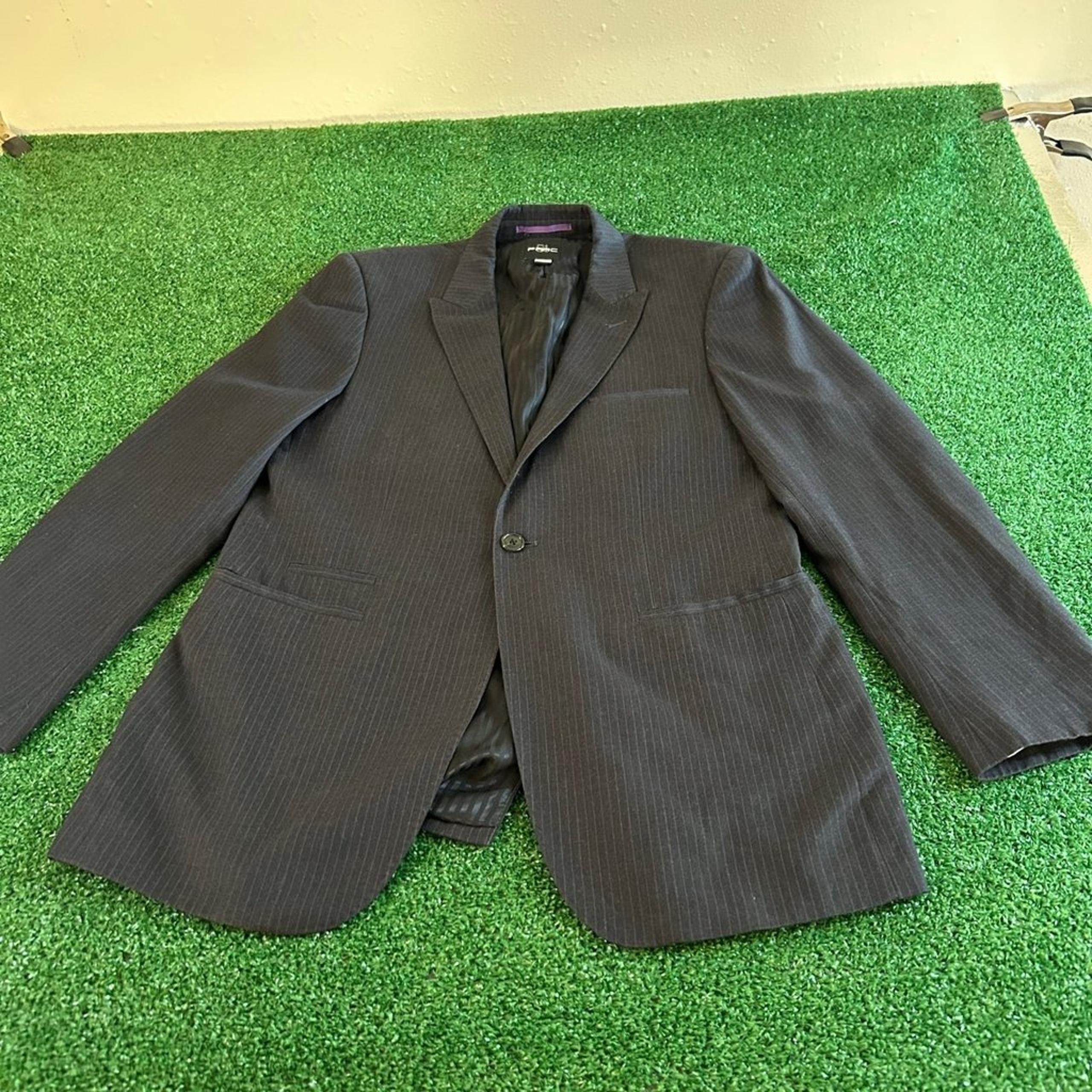 Parc 81 Pinstripe Blazer Sport Coat Suit Jacket Business Work Gray Mens 40R