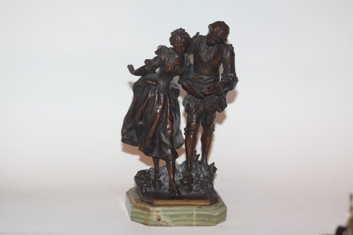 Vintage Art Nouveau Bronze Signed Raucoullel ? Man & Woman Statue Sculpture