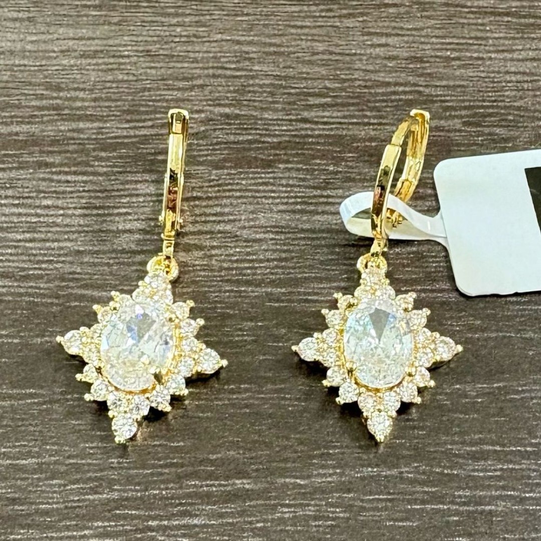 Gold Zircon Starburst Dangle Earrings NWT