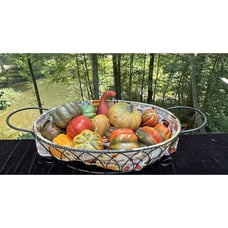17” Wire Basket Harvest Thanksgiving Pumpkins Fall Leaves With Fake Gords