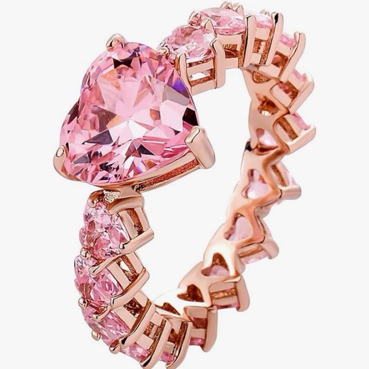 Pink sparkle CZ heart ring 14k gold plated so no tarnish, bright sparkle size 7
