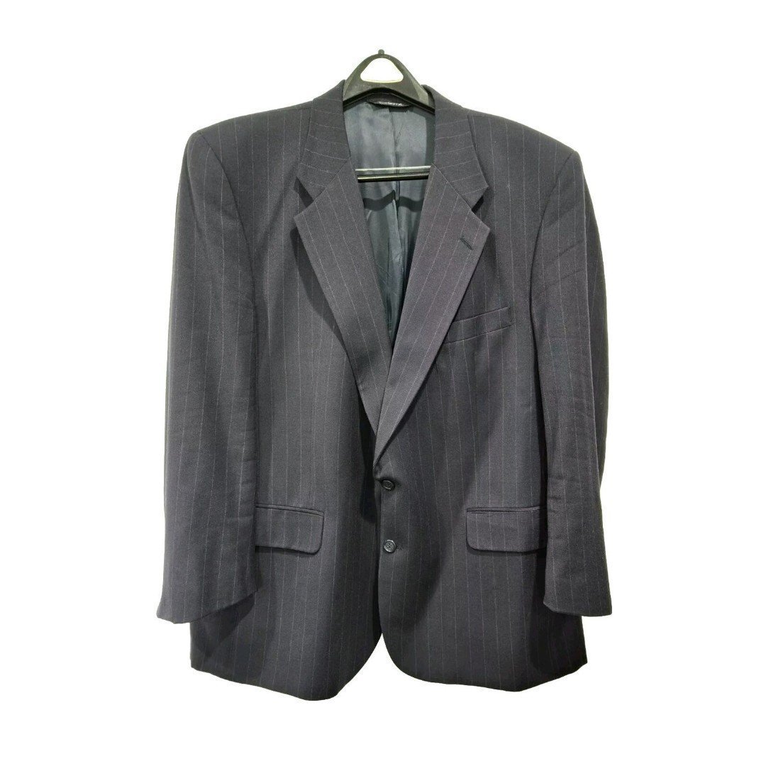 Vintage Burberrys Blazer Suit Jacket Mens 48R Striped Navy Blue Two Button Wool