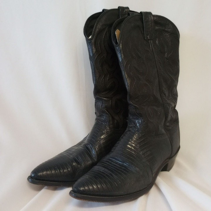 J. Chrisholm Snakeskin Black Western Boots